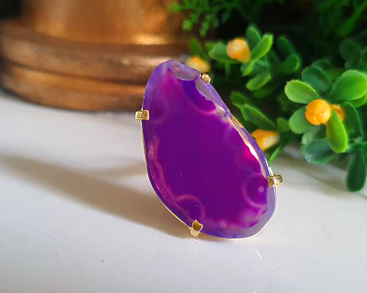 Anel de Ágata Banhado a Ouro (Ajustável)