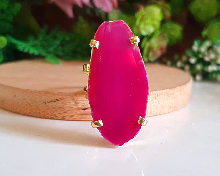 Anel de Ágata Banhado a Ouro (Ajustável)