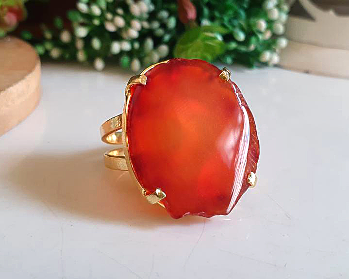 Anel de Ágata Banhado a Ouro (Ajustável)