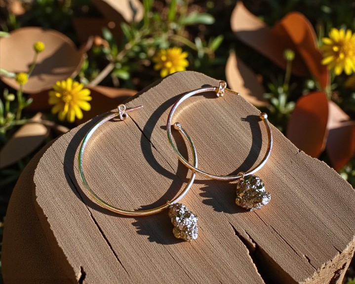 Brincos de Pirita Banhados a Prata