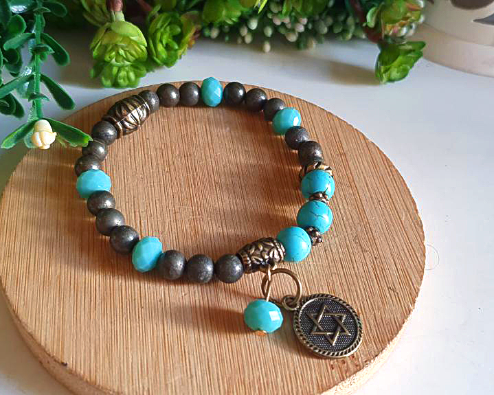 Pulseira da Prosperidade Midas (Pirita e Howlita Turquesa)