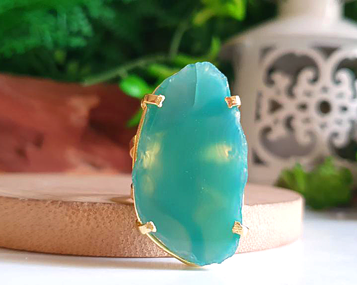 Anel de Ágata Banhado a Ouro (Ajustável)