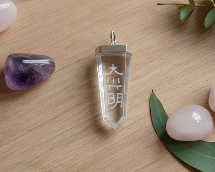 Pingente Reiki de Cristal em Prata (Dai Ko Myo)