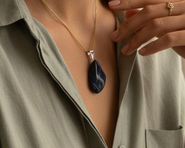 Pingente  de Turmalina Negra Banhado a Prata