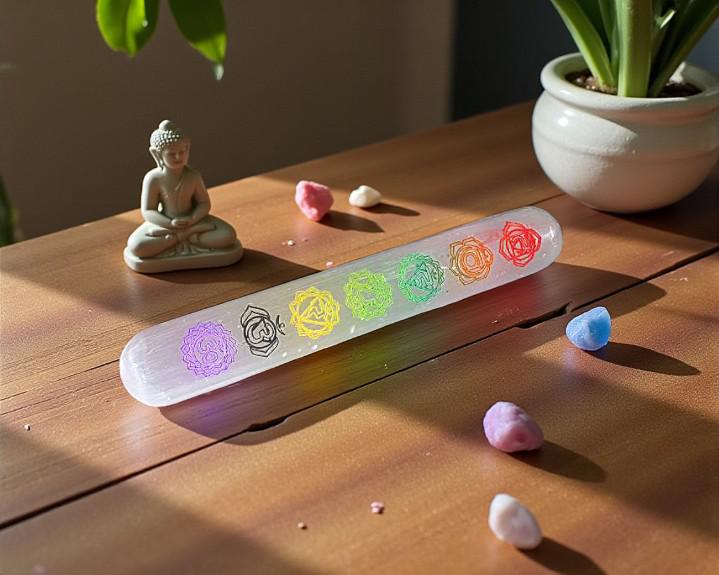 Bastão de Selenita dos 7 Chakras