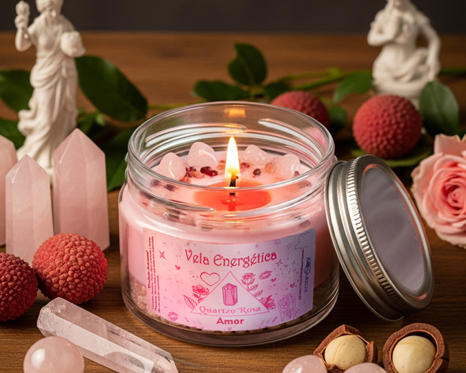 Vela do Amor de Quartzo Rosa